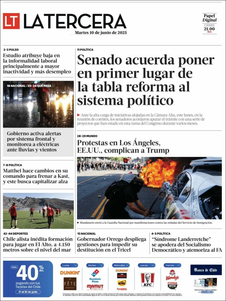Portada de La Tercera (Chile)