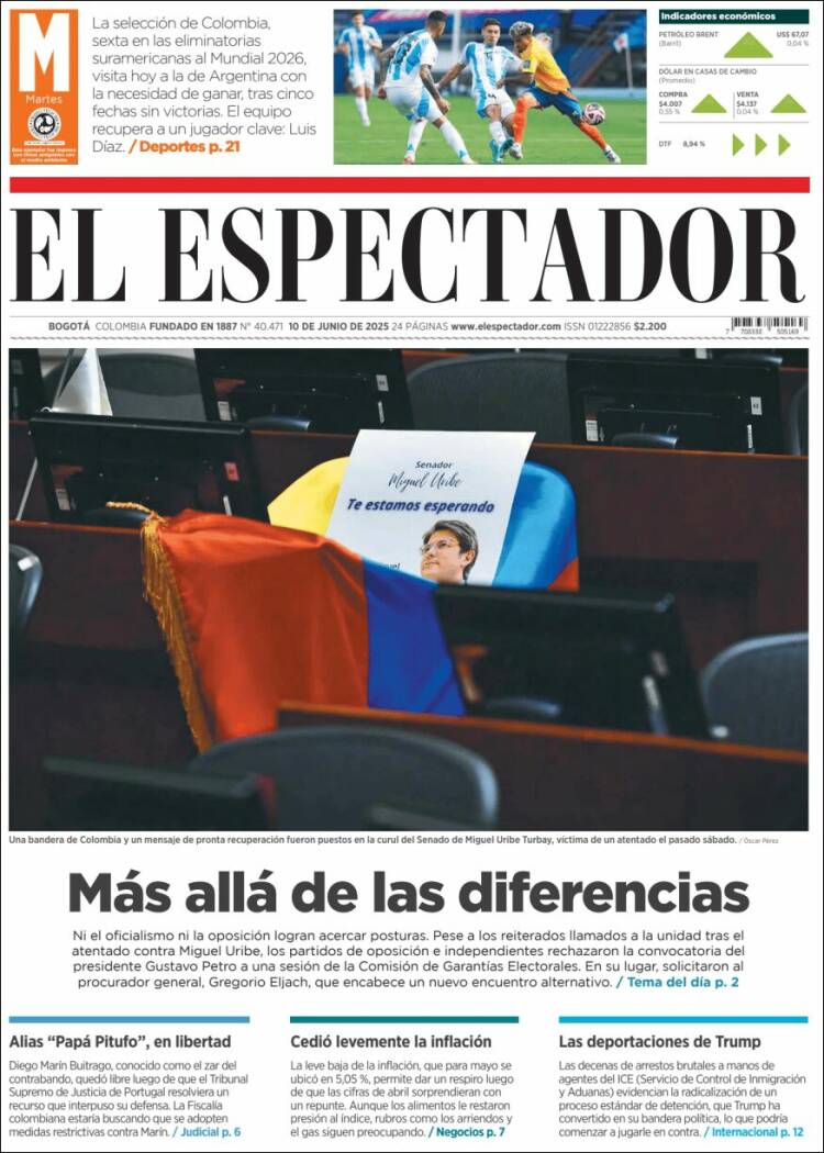 Portada de El Espectador (Colombia)