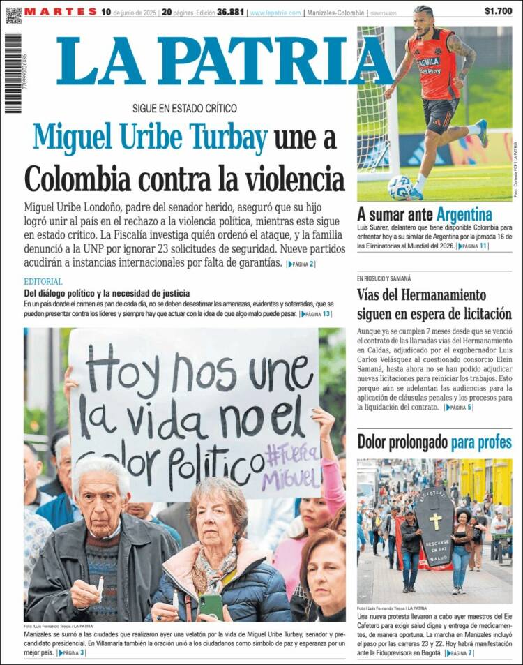 Portada de La Patria (Colombia)