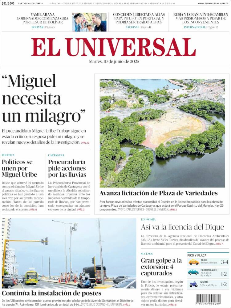 Portada de El Universal (Colombia)