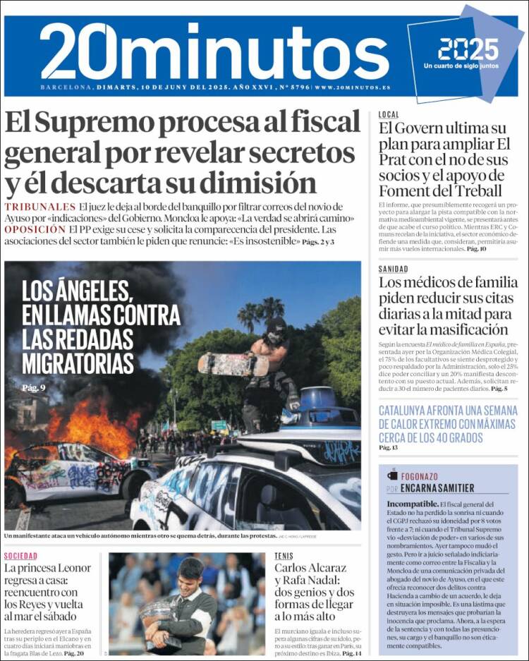 Portada de 20 Minutos - Barcelona (España)