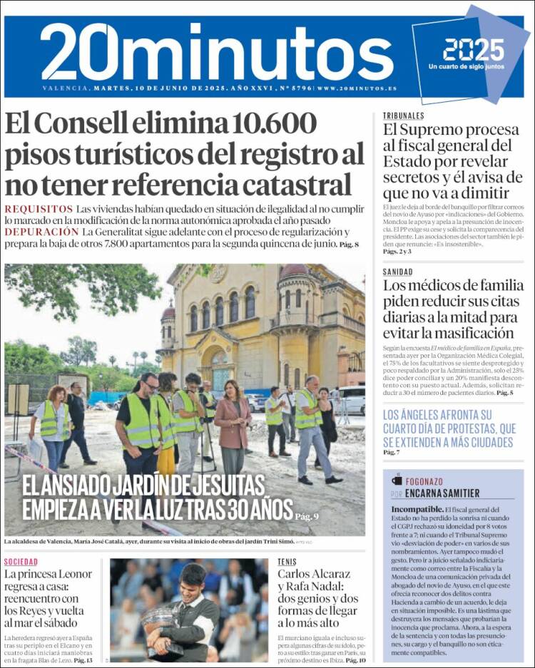 Portada de 20 Minutos - Valencia (España)