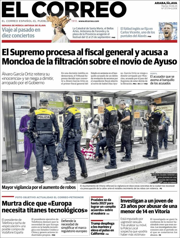 Portada de El Correo - Álava (España)