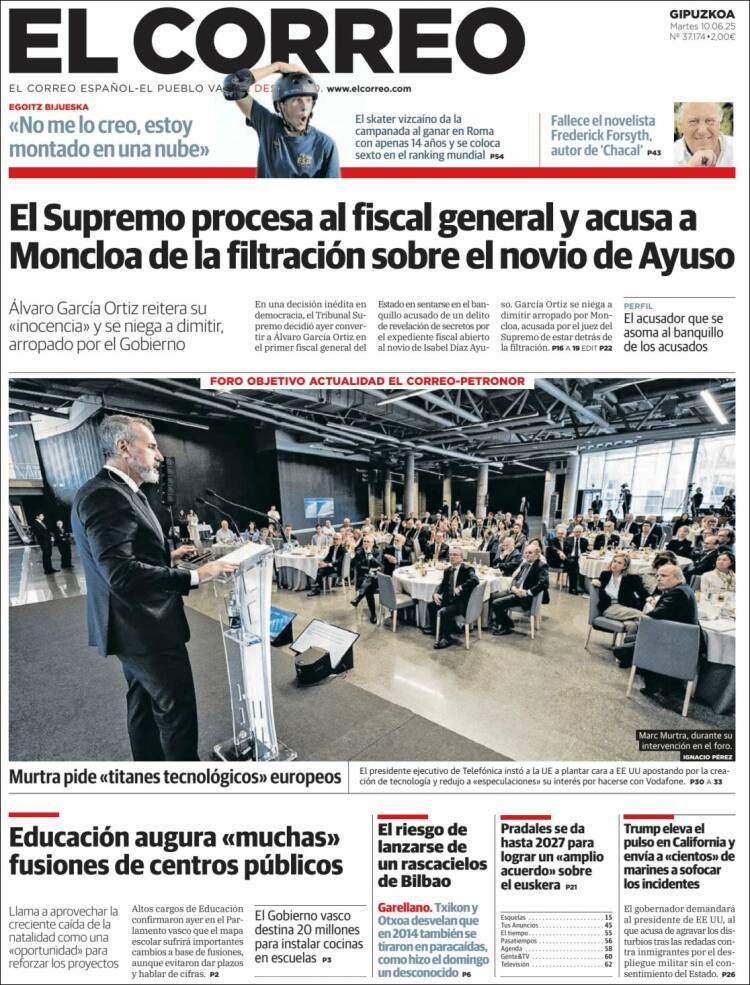 Portada de El Correo - Guipuzcoa (España)