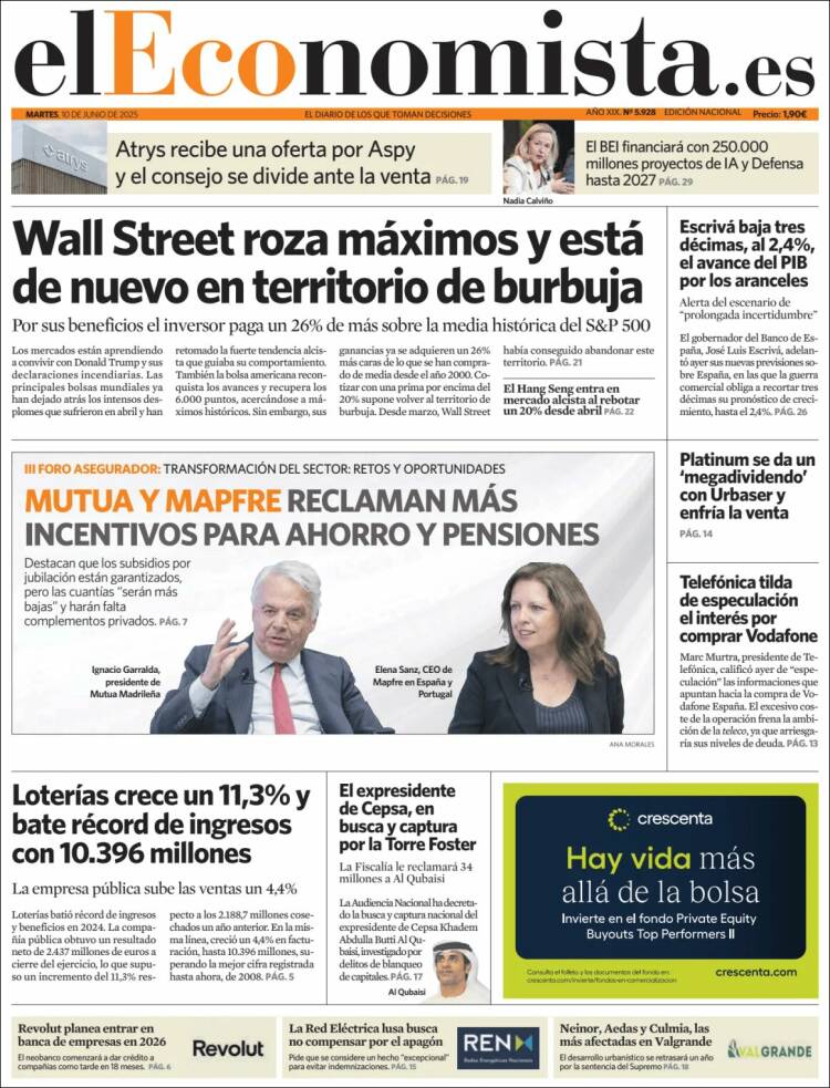 Portada de El Economista (España)
