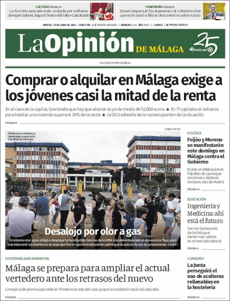 Portada de La Opinión de Málaga (España)