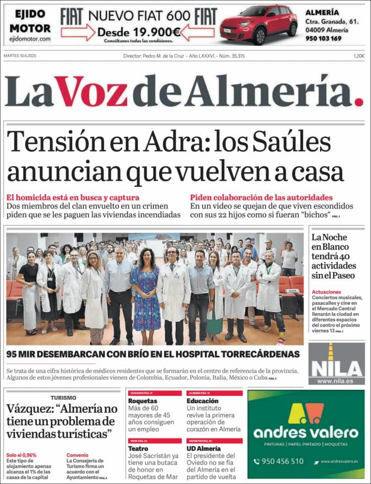 Portada de La Voz de Almería (España)