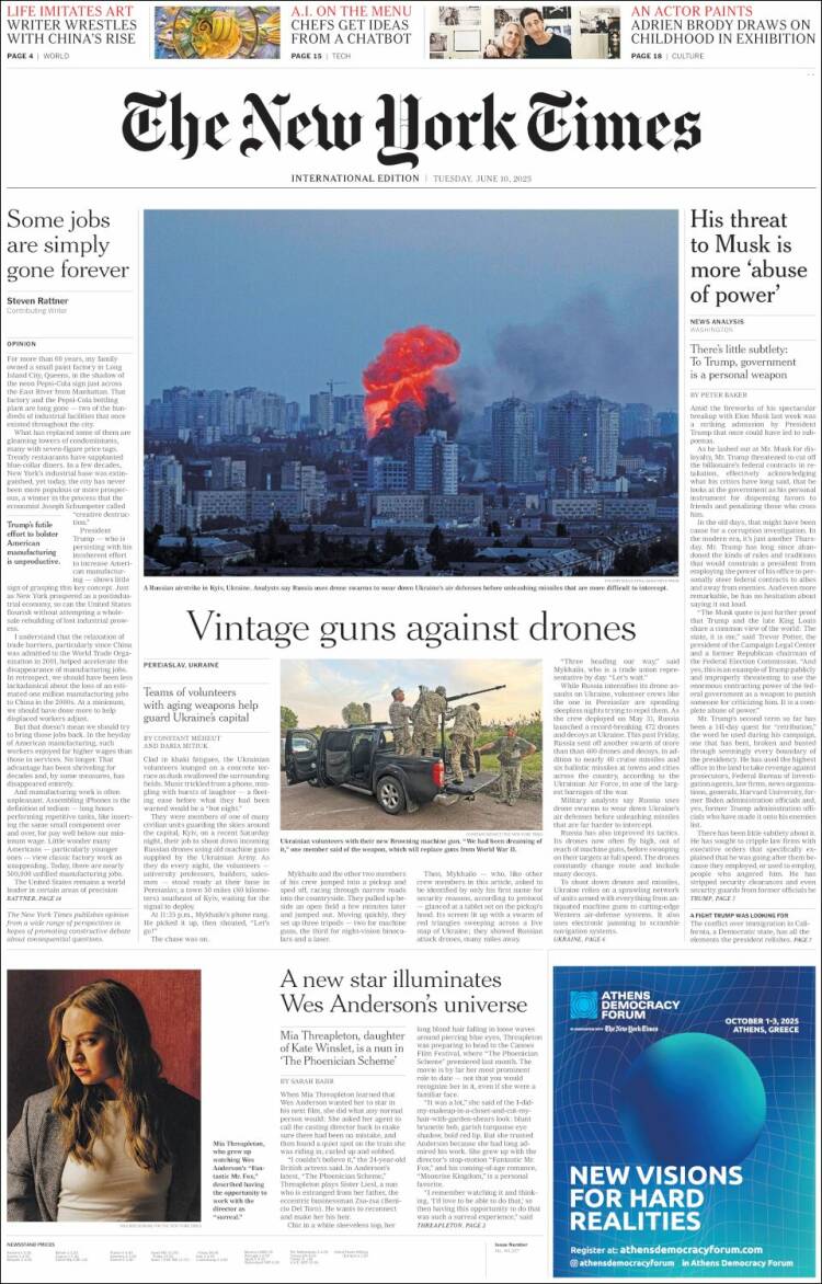 Portada de International New York Times (Europa)