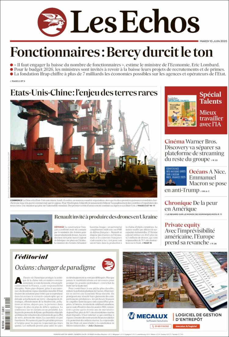 Portada de Les Echos (Francia)