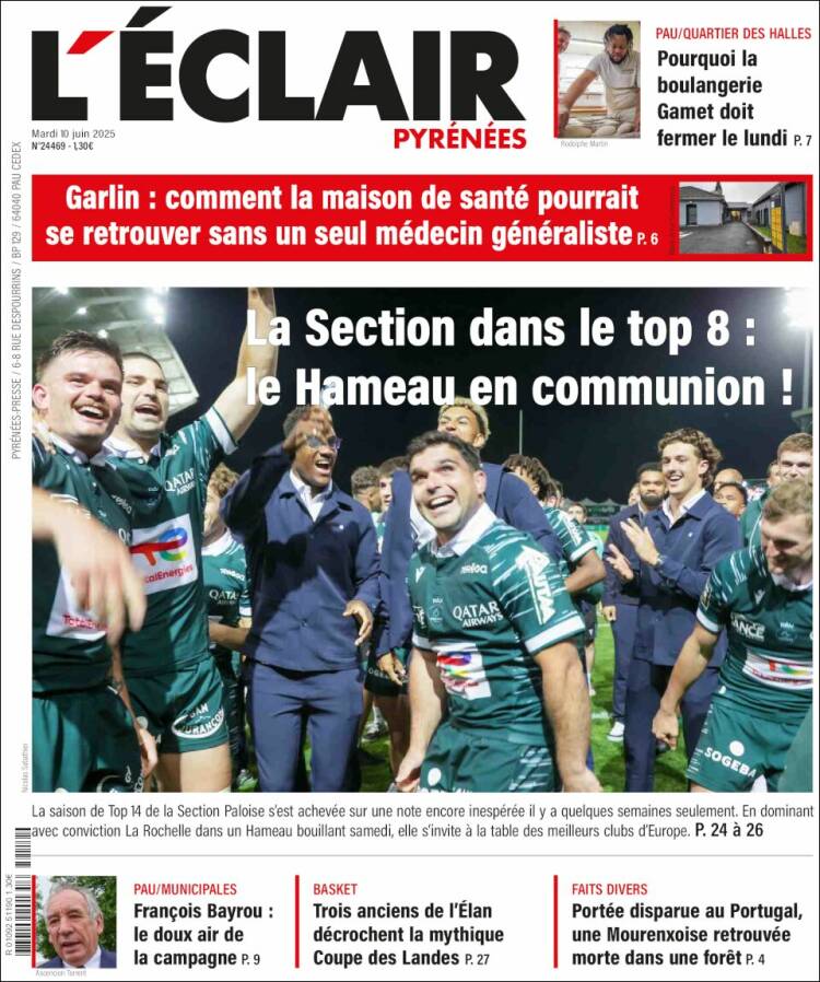 Portada de L'Eclair des Pyrénées (Francia)