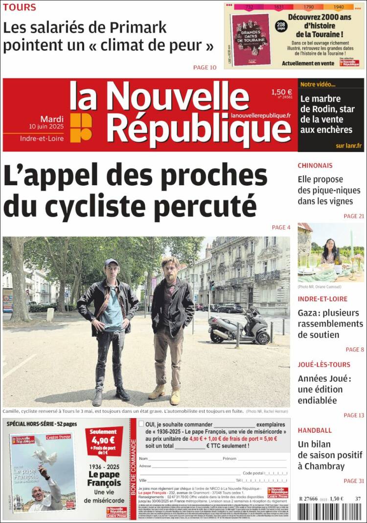 Portada de La Nouvelle Republique (Francia)