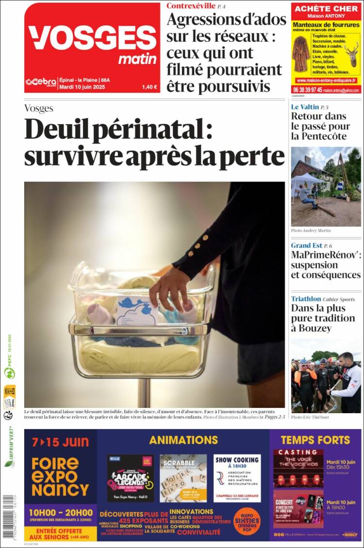 Portada de Vosges Matin (Francia)