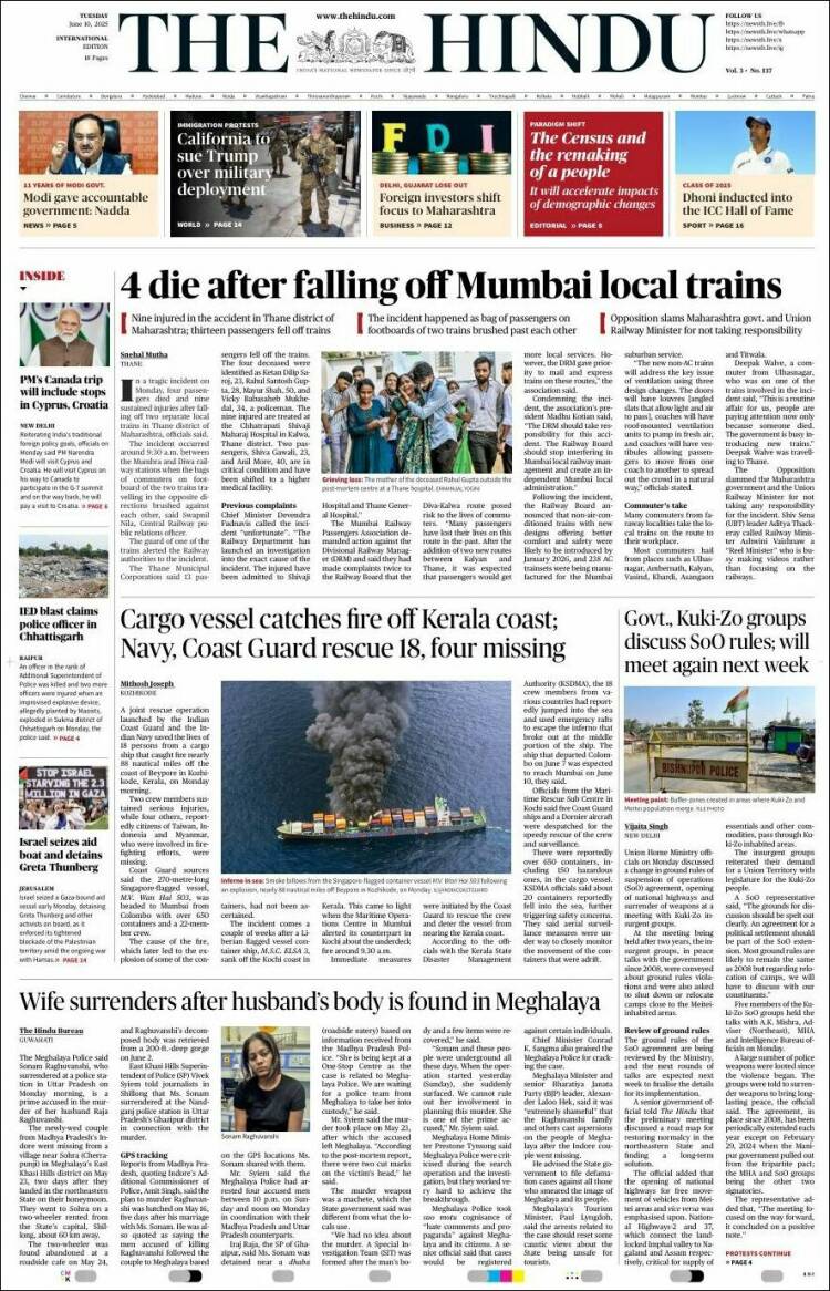 Portada de The Hindu (India)