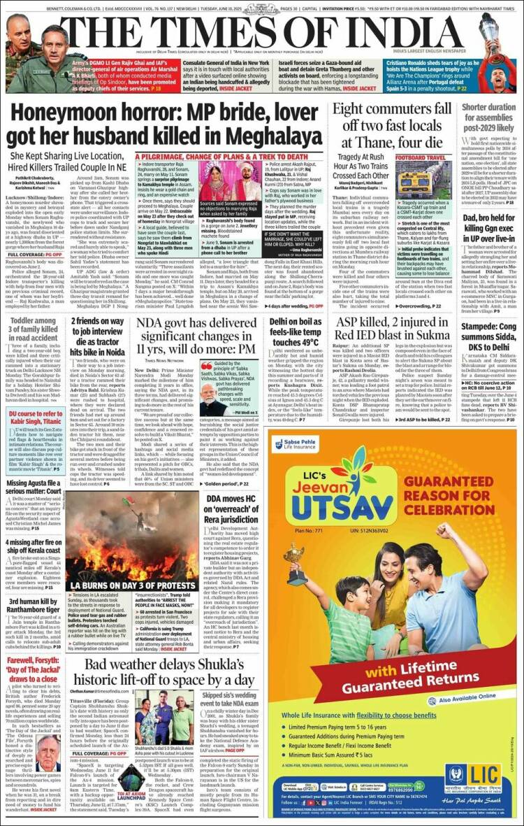 Portada de The Times of India (India)