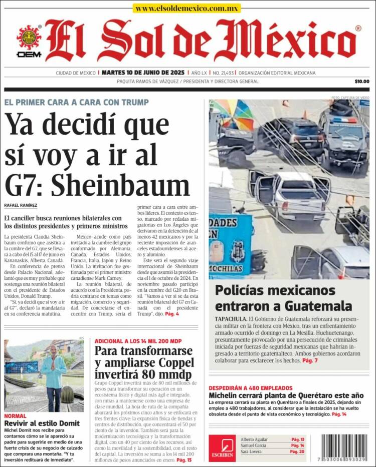 Portada de El Sol de México (México)