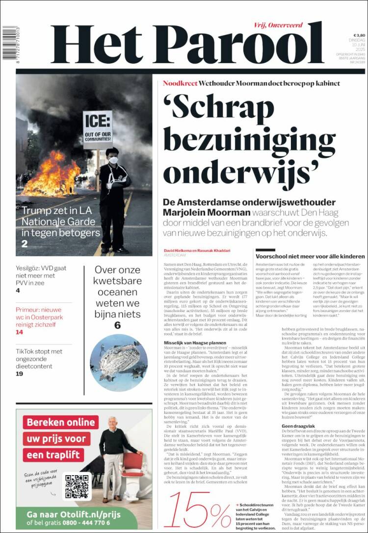 Portada de Het Parool (Países Bajos)