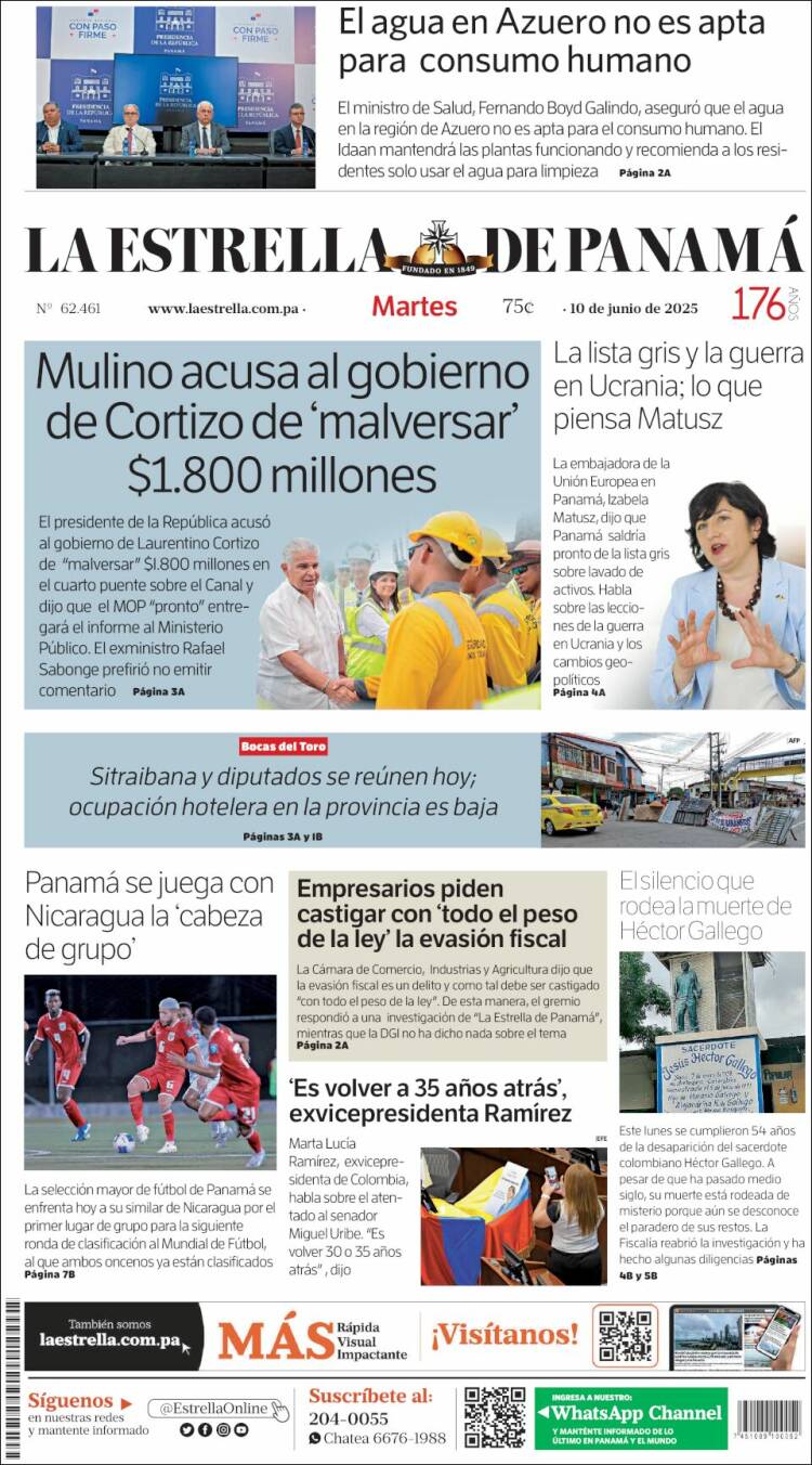 Portada de La Estrella de Panamá (Panamá)