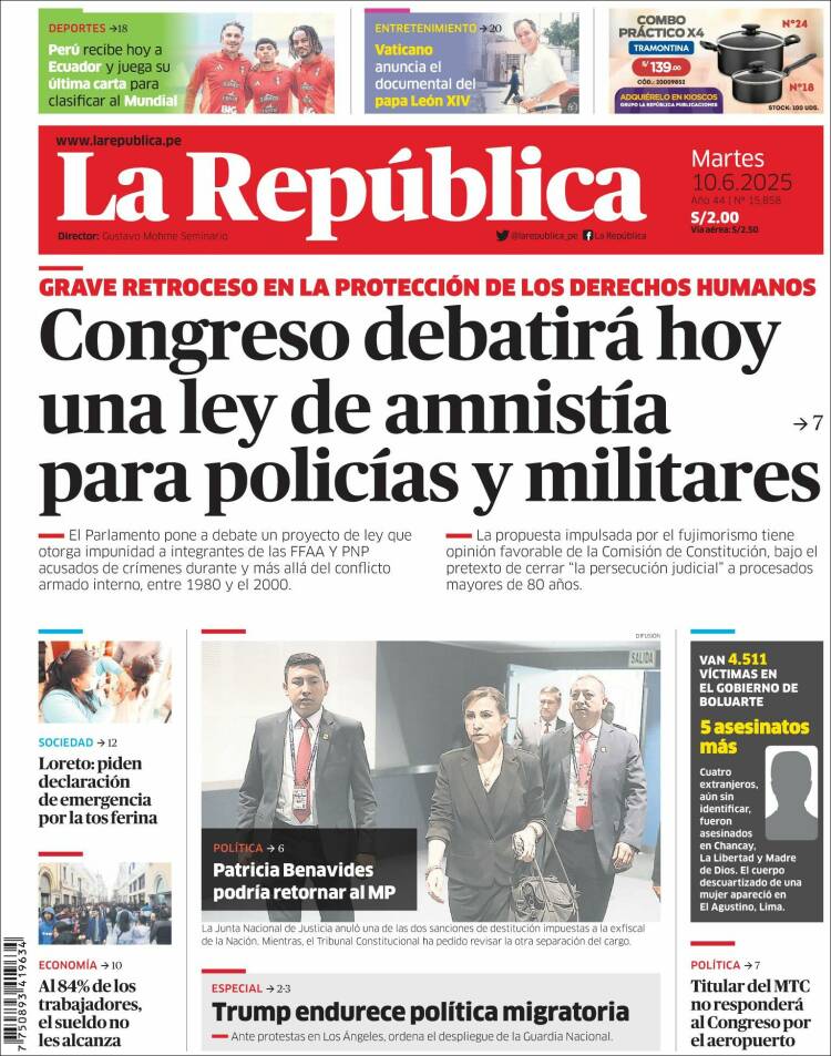 Portada de La Republica (Perú)