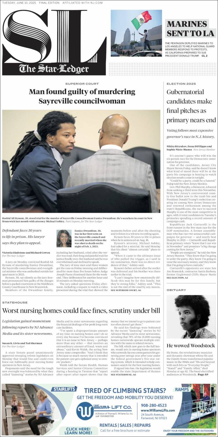 Portada de Star-Ledger (USA)