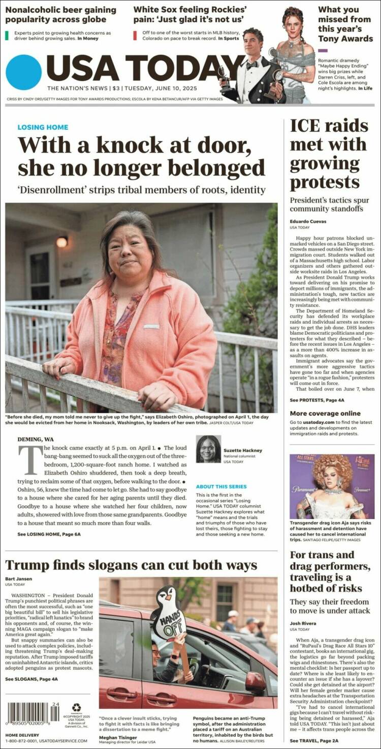 Portada de USA Today (USA)