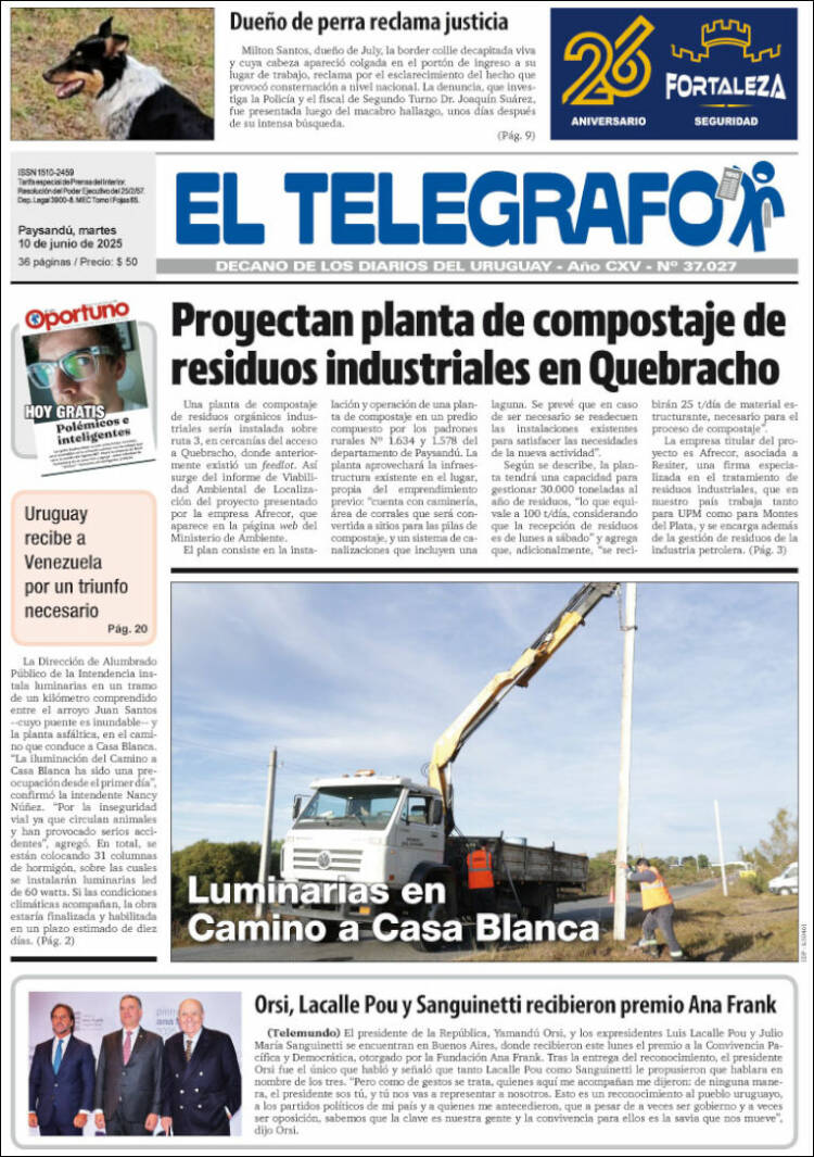 Portada de El Telégrafo (Uruguay)