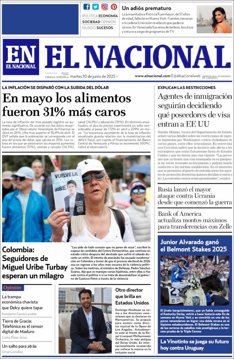 Portada de El Nacional (Venezuela)