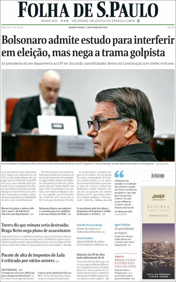 Portada de Folha de São Paulo (Brasil)