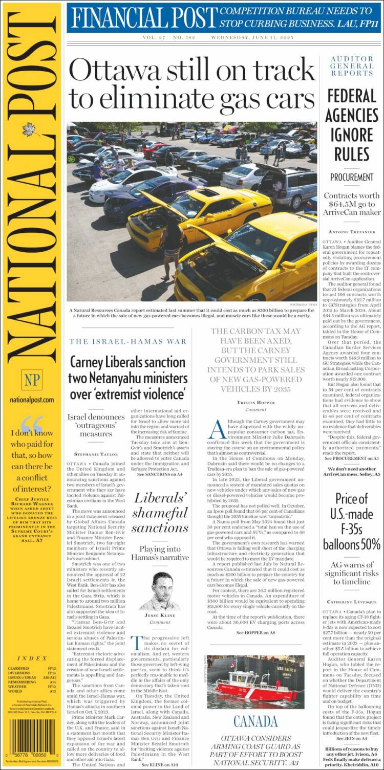 Portada de The National Post (Canadá)