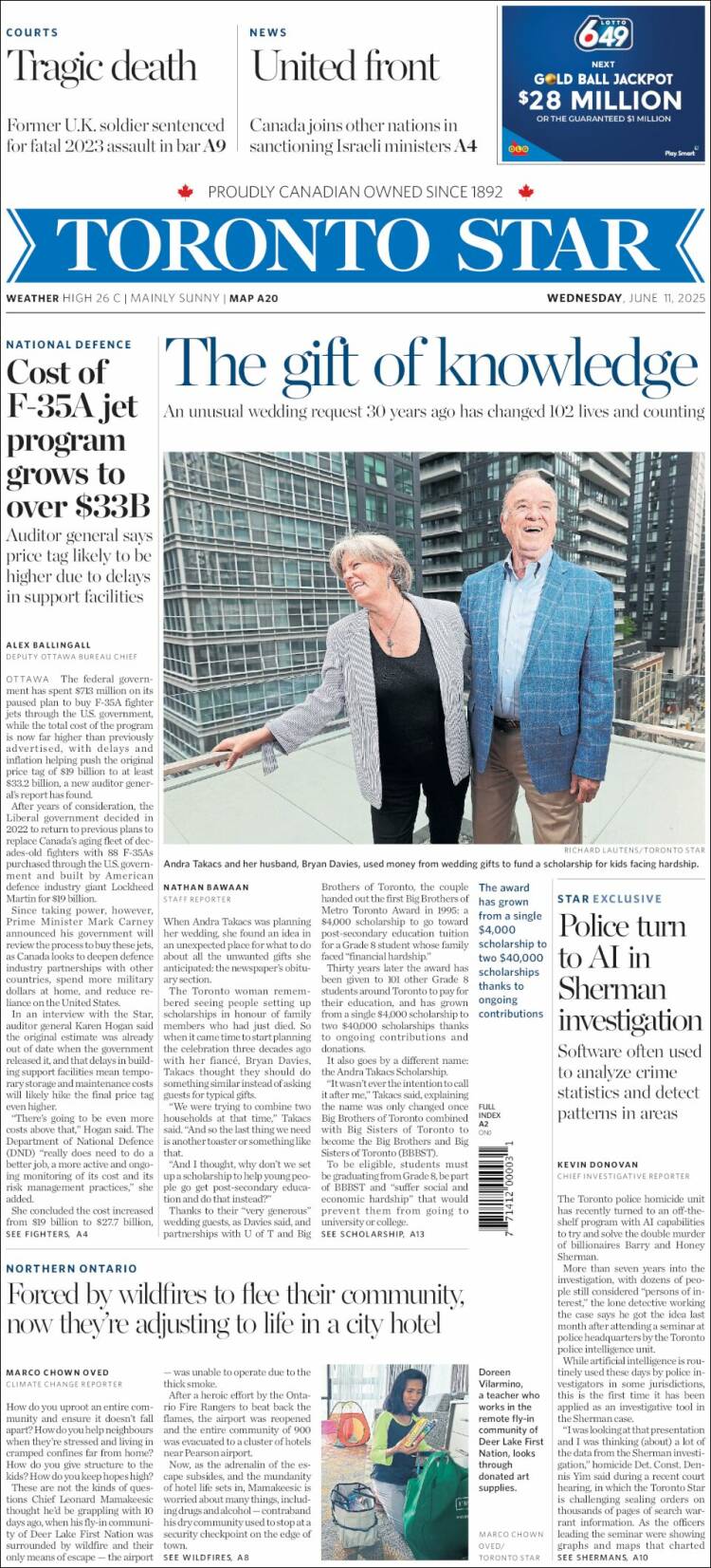 Portada de The Toronto Star (Canadá)