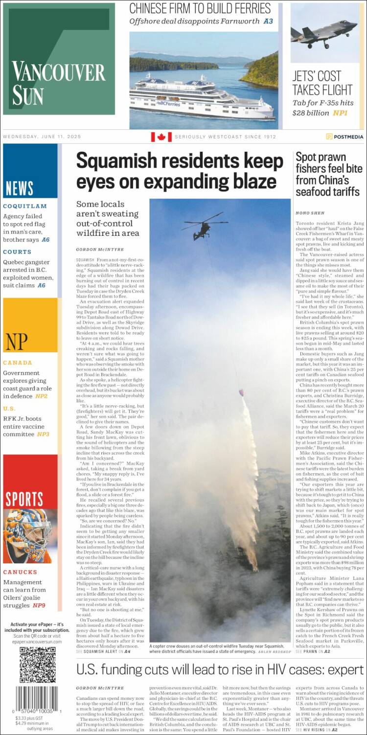 Portada de The Vancouver Sun (Canadá)