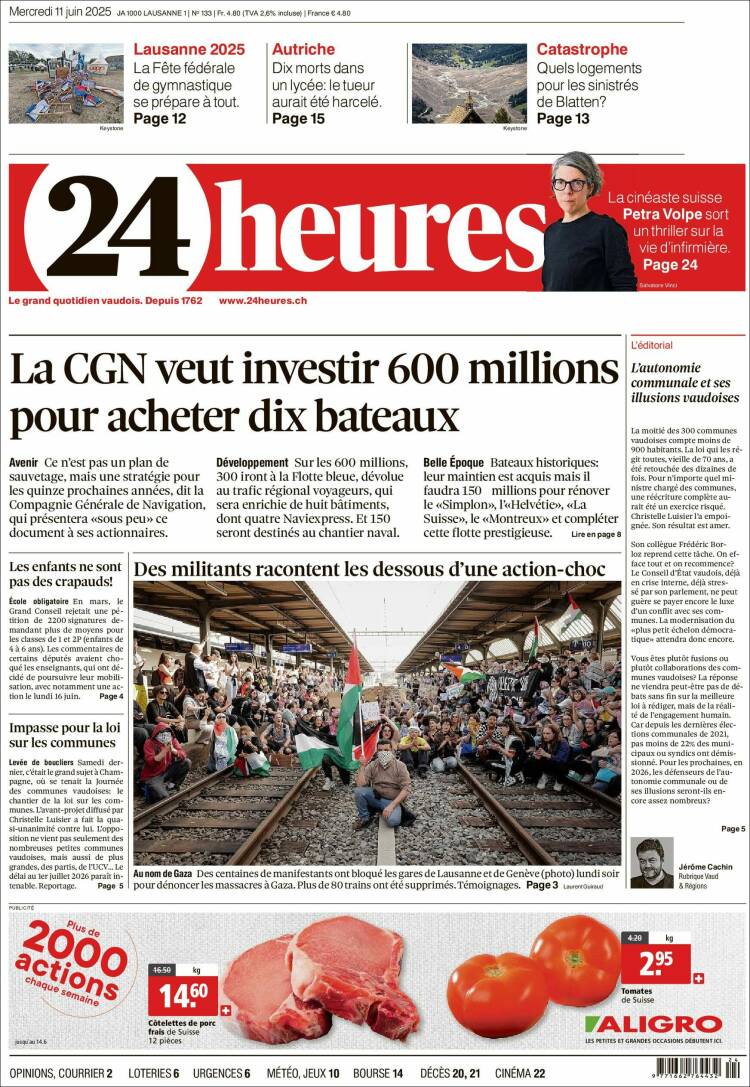 Portada de 24 Heures (Suiza)