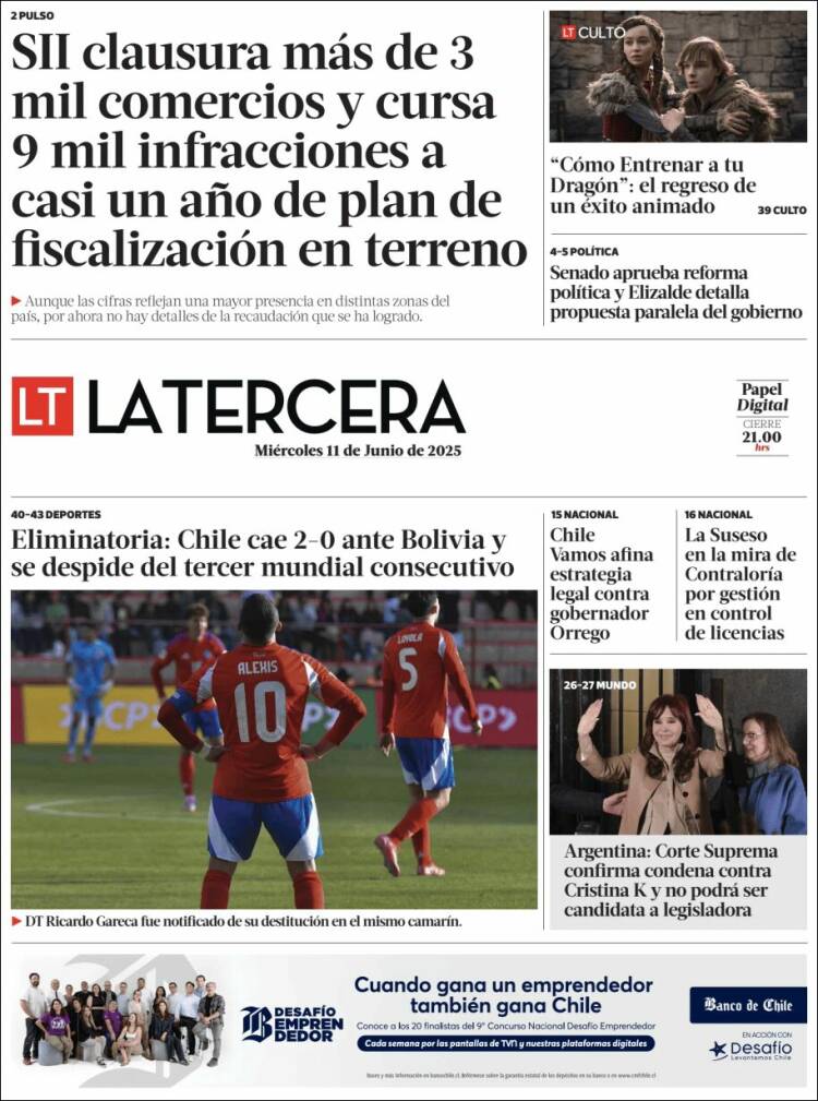 Portada de La Tercera (Chile)