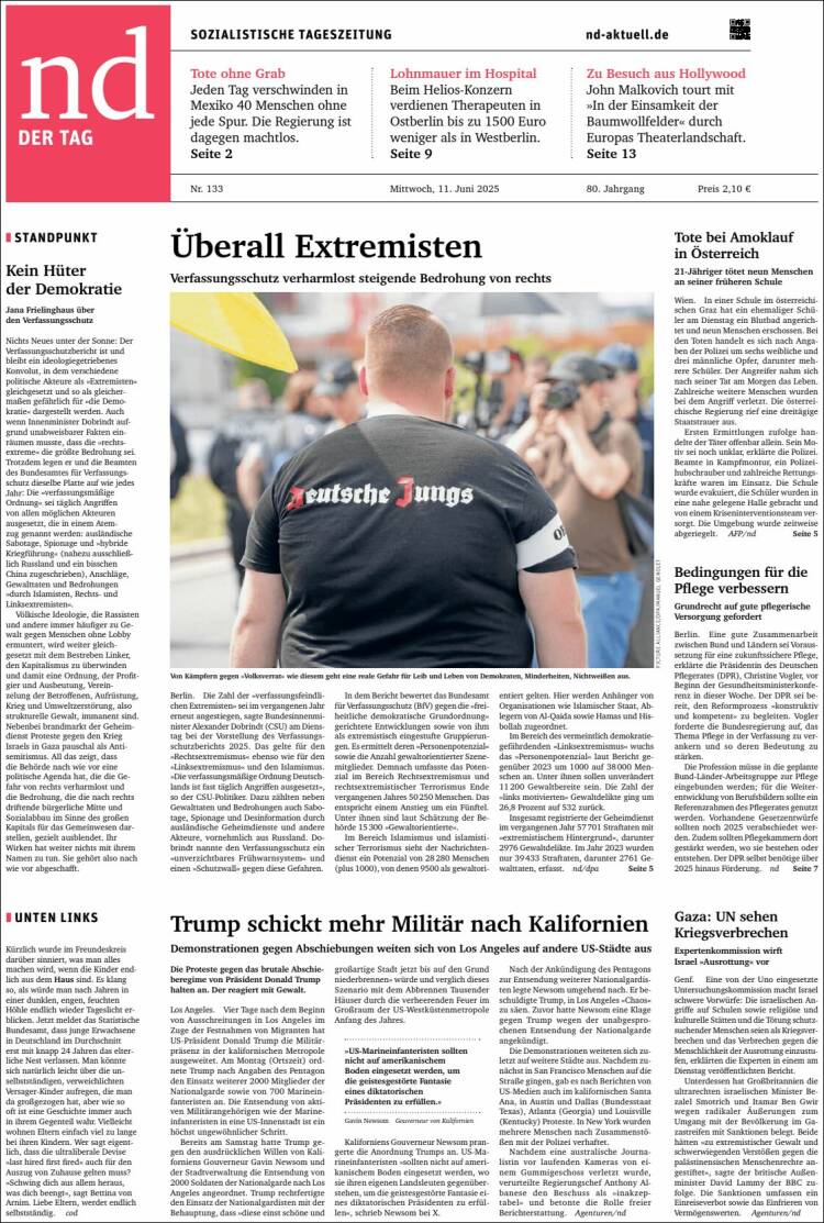 Portada de Neues Deutschland (Alemania)
