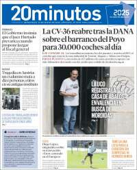 Portada de 20 Minutos - Valencia (España)