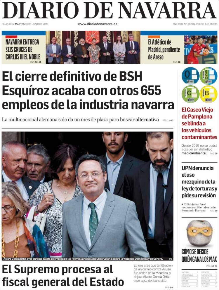 Portada de Diario de Navarra (España)
