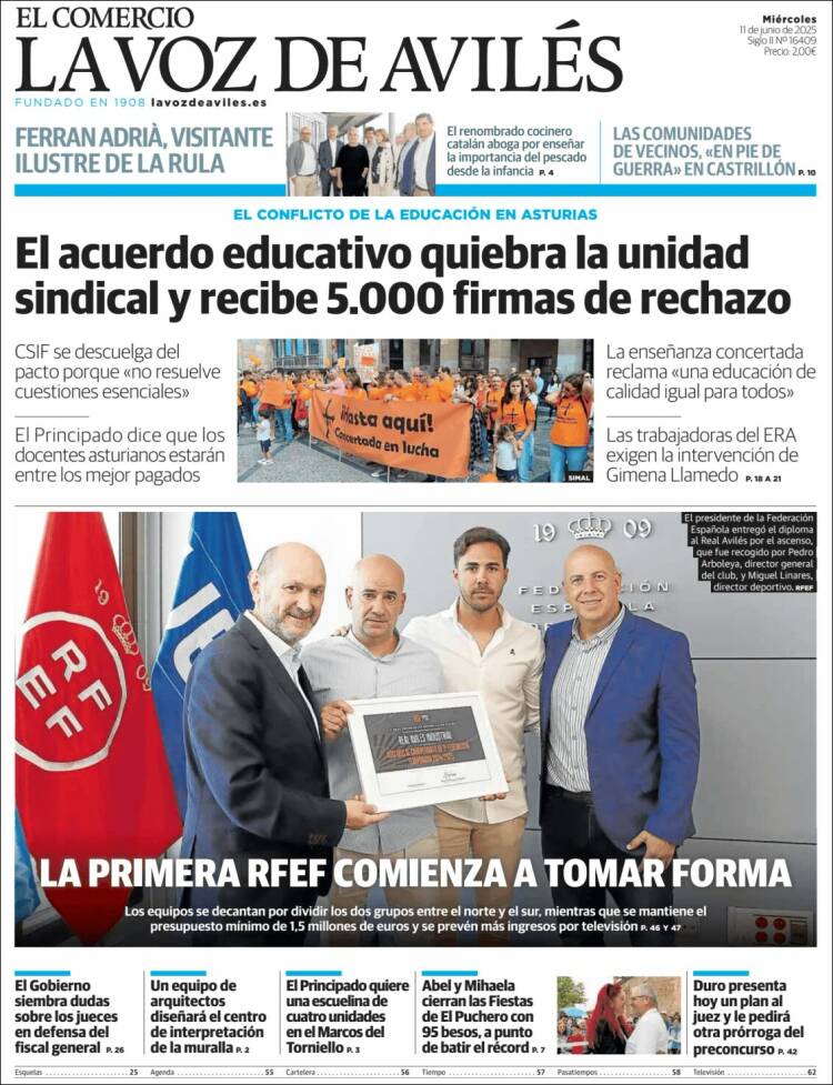 Portada de El Comercio - Avilés (España)