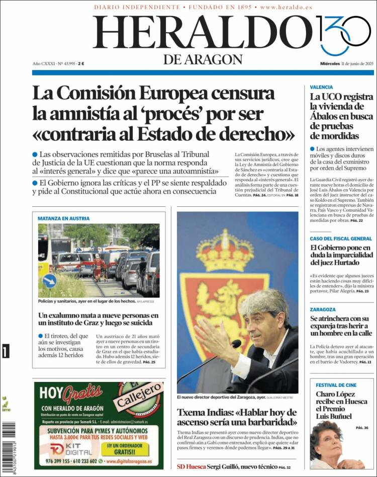 Portada de Heraldo de Aragón (España)