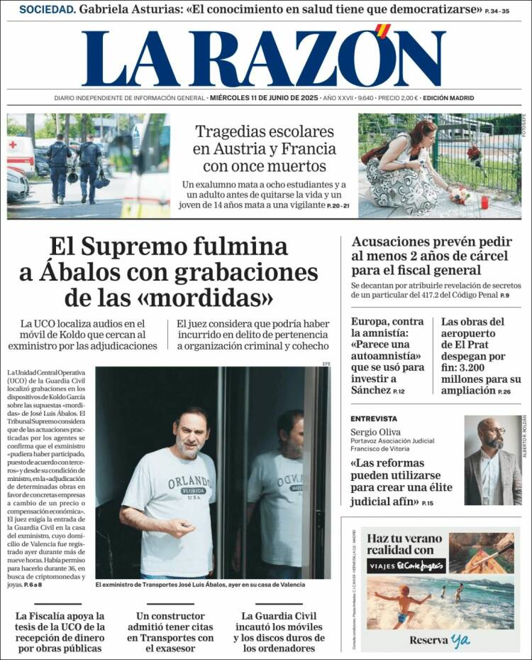 Portada de La Razón (España)
