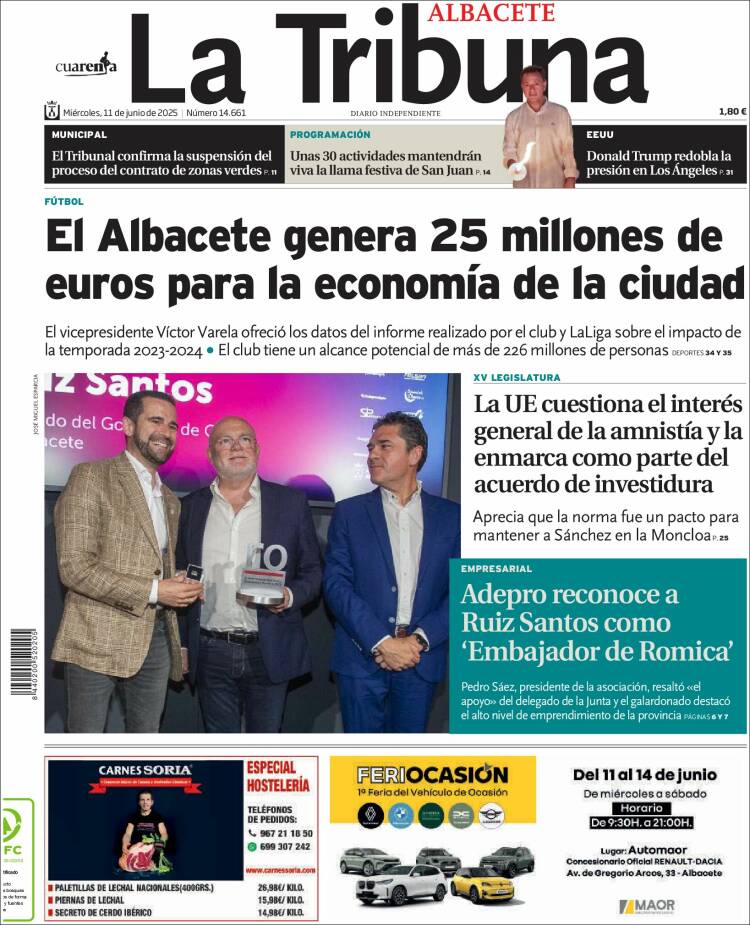 Portada de La Tribuna de Albacete (España)