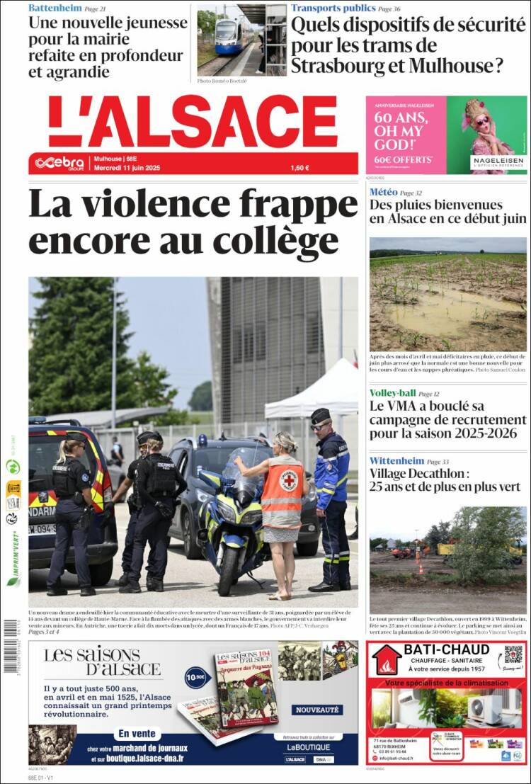 Portada de Journal L'Alsace (Francia)