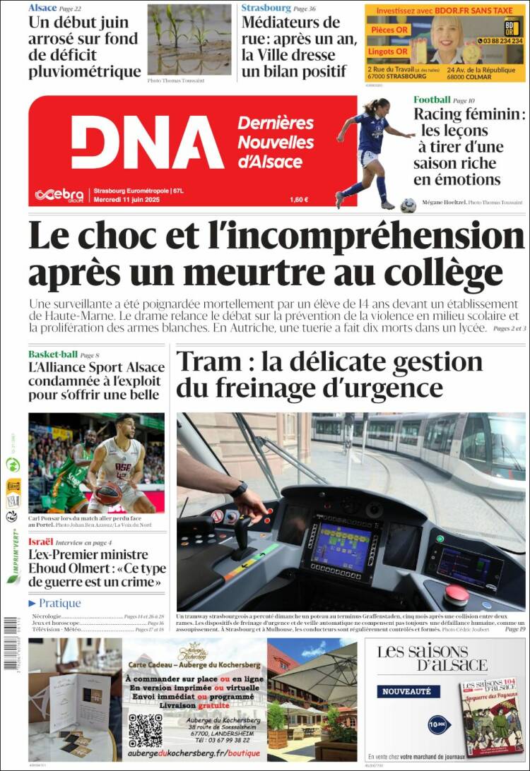 Portada de Les Dernières Nouvelles d'Alsace (Francia)