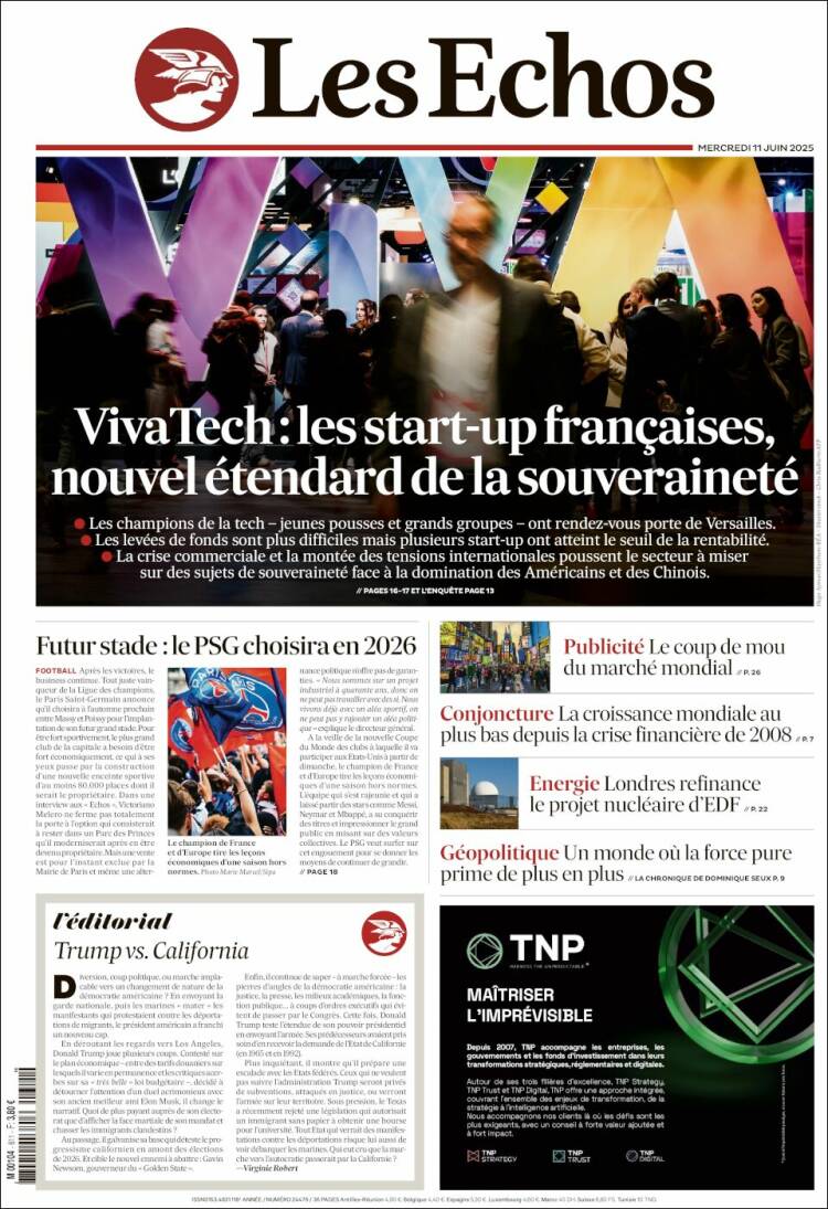 Portada de Les Echos (Francia)