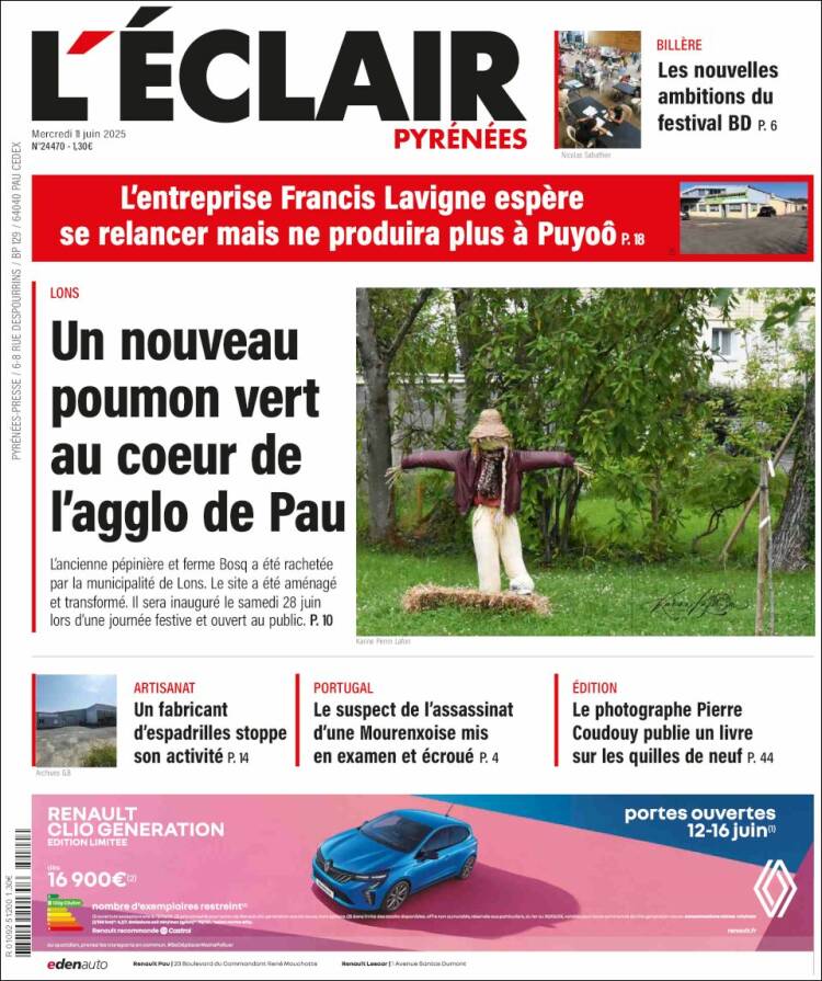 Portada de L'Eclair des Pyrénées (France)