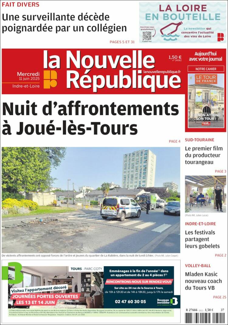 Portada de La Nouvelle Republique (France)