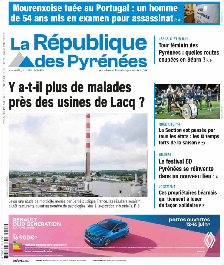 Portada de La République des Pyrénées (Francia)
