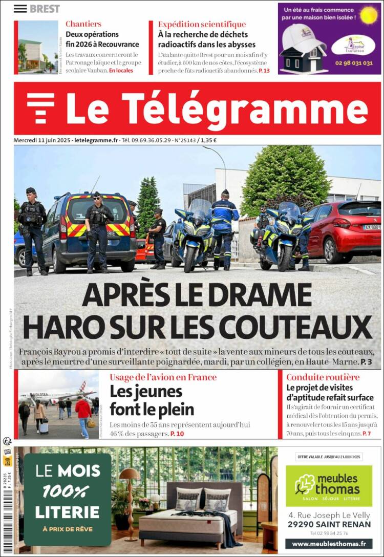 Portada de Télégramme (Francia)