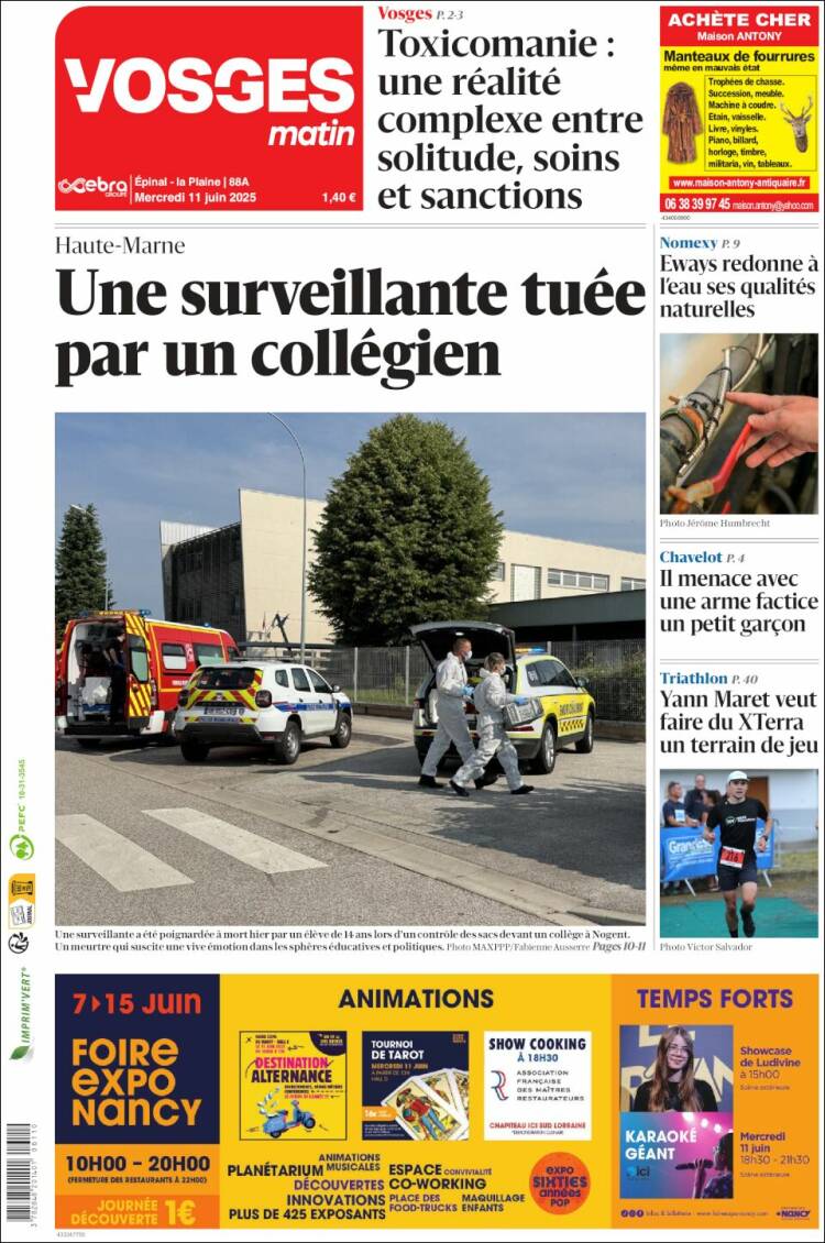 Portada de Vosges Matin (Francia)