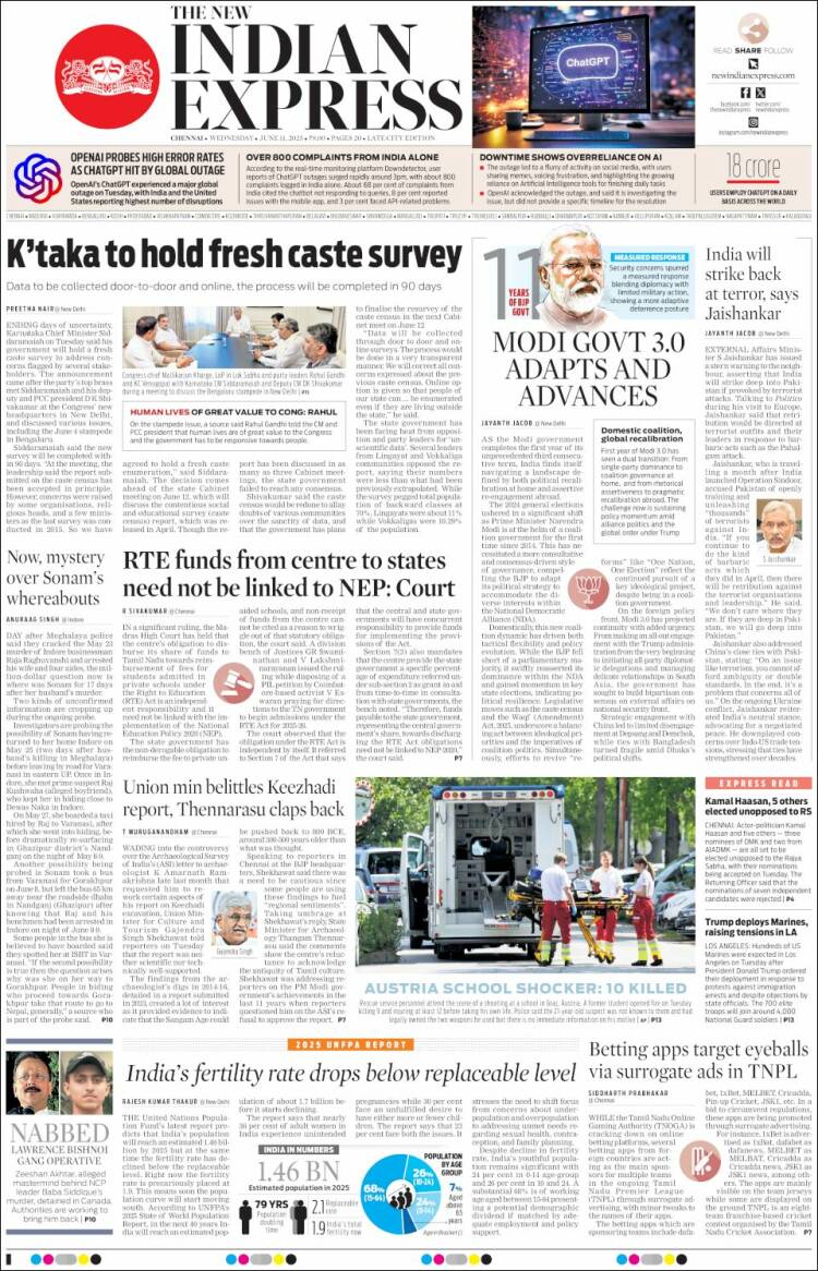 Portada de New Indian Express (India)