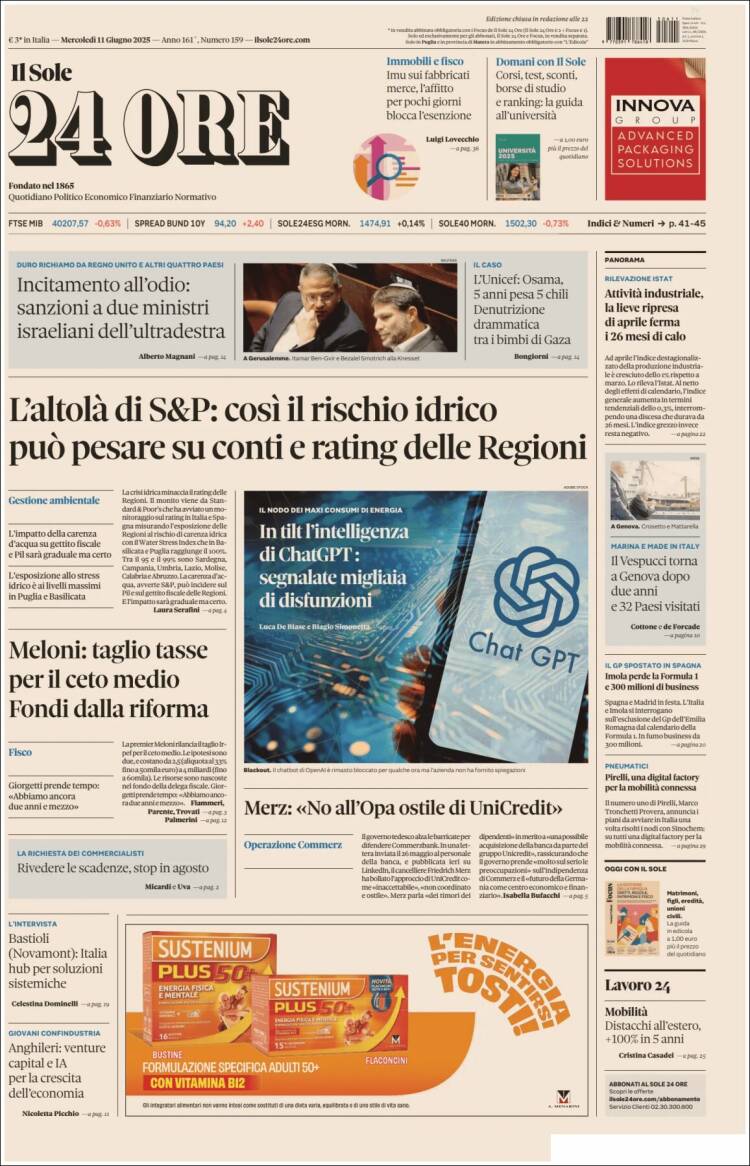 Portada de Il Sole 24 ORE (Italia)