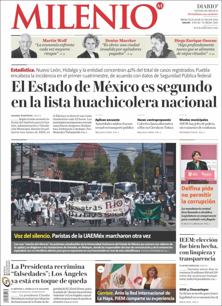 Portada de Milenio - Estado de México (México)